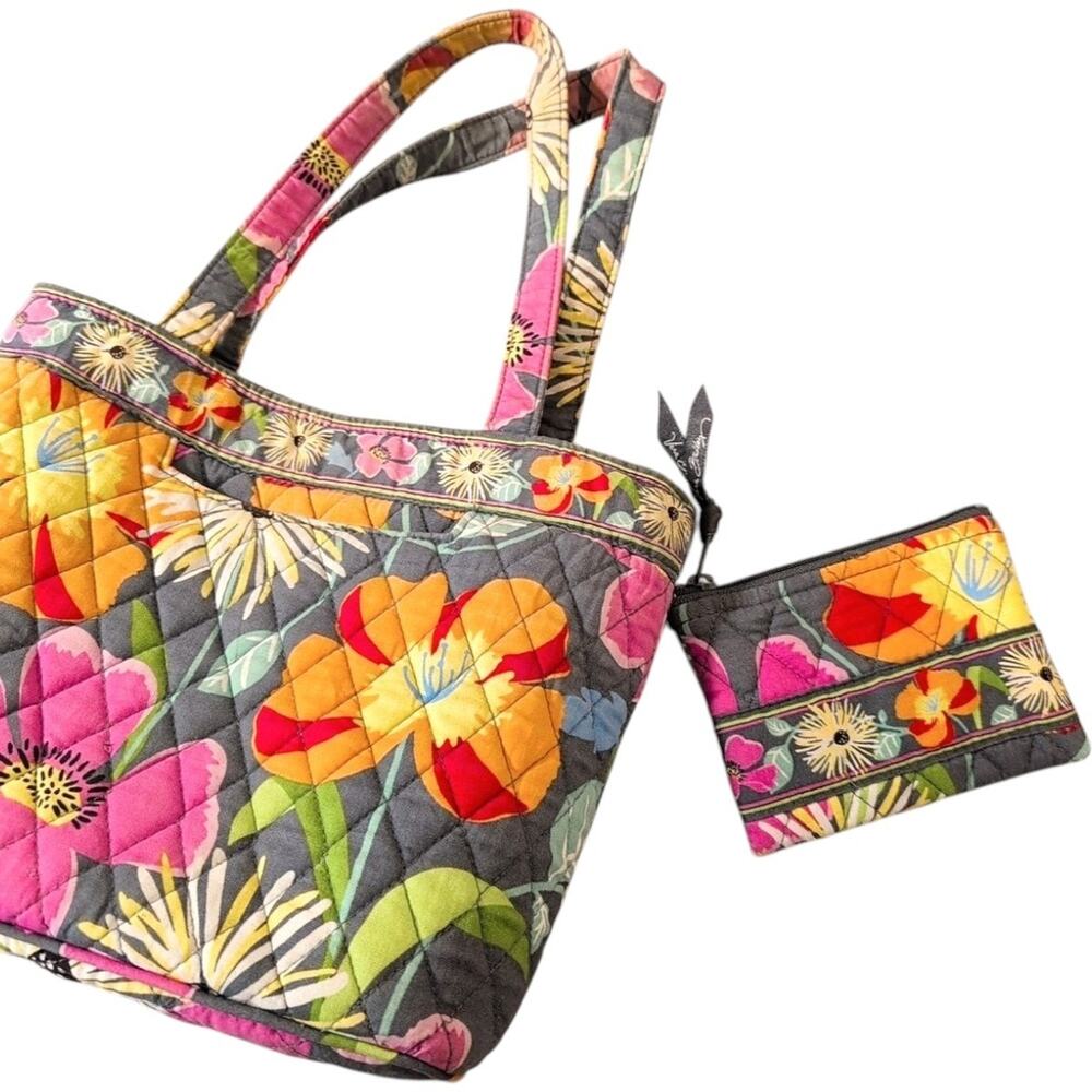 Vera Bradley Jazzy Bloom Cotton Tote Bag/Shoulder Bag with Matching Pouch